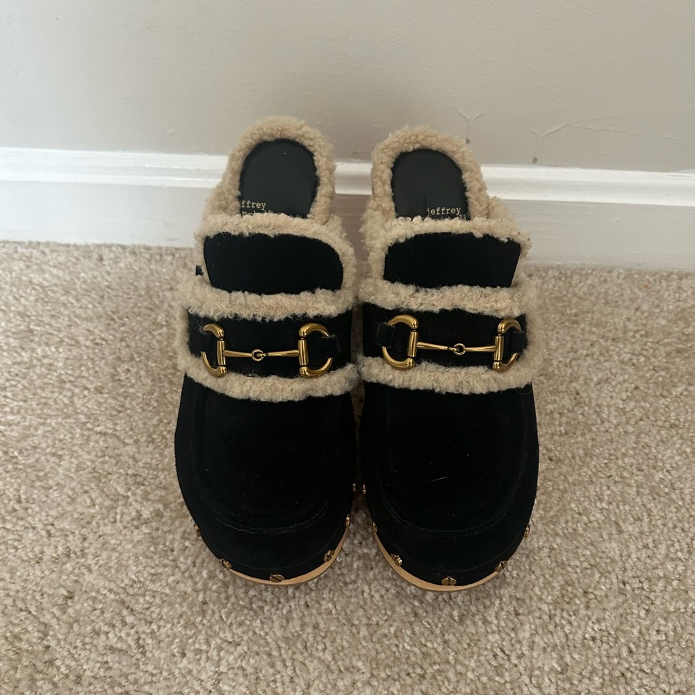 Jeffery Campbell NWOB Black Delanie faux shearling platform mule size 10 - Picture 3 of 6